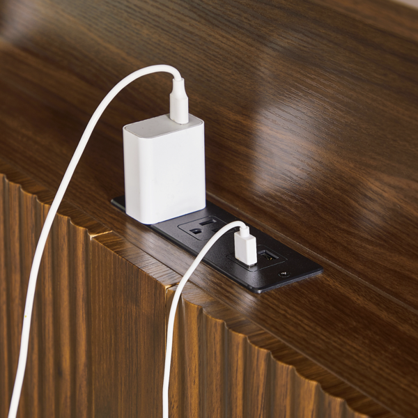 全尺寸加长（全 XL）床架，带储物床头板，内置充电站，波浪曲线设计，静音运行，金属支撑，胡桃木-6