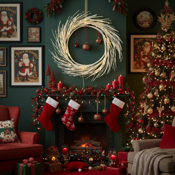 24英寸LED灯圣诞花环电池驱动前门装饰，适用于室内外节日花环FBA发货