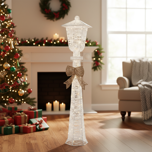 5FT 白色 绕线撒粉 灯塔带蝴蝶结 110LED 暖白灯 圣诞灯饰经典元素 30V 3.6W-9