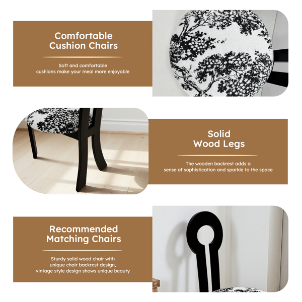 餐椅 2 件套，Key-Design 家用椅子 - 亞麻軟墊實木餐椅，配白色圓形靠墊和獨特的木紋紋理，適用於廚房餐廳（黑色）-4