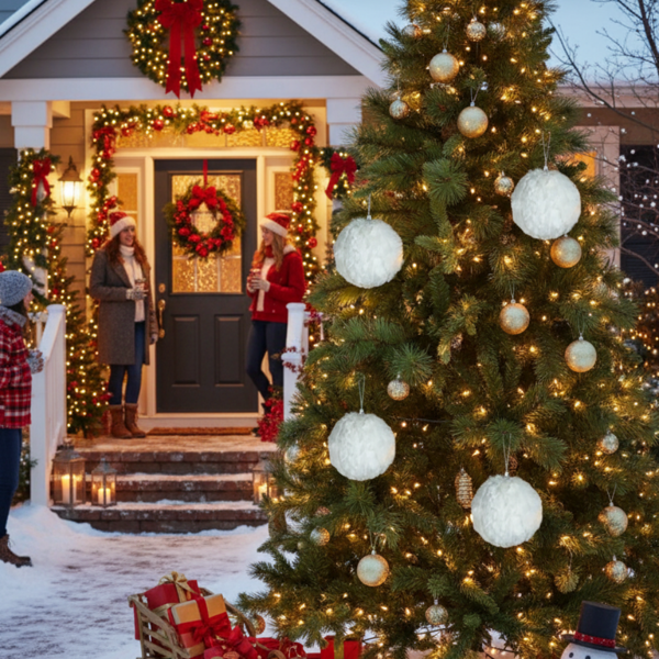 6PCS套4英寸圣诞球装饰品奶油色褶边悬挂装饰品，适合圣诞树假期家居装饰FBA发货-9