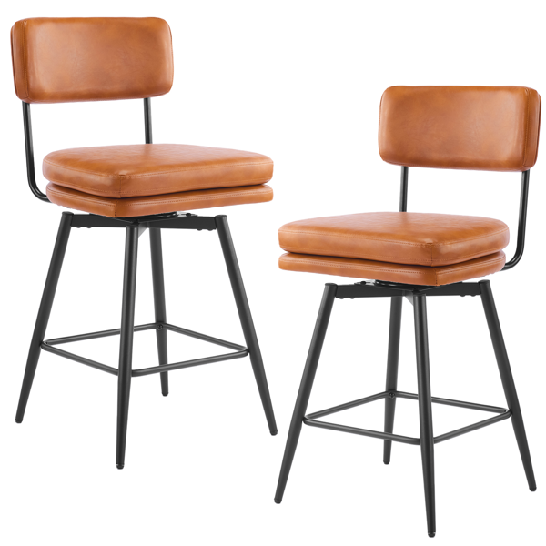 2pcs 靠背可拆 双层坐垫 PU 铁脚 吧椅凳 棕色 带转-1