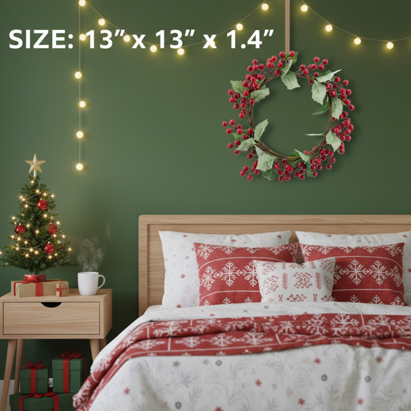 3件套松果和绿色圣诞花环13英寸红莓冬青花环，用于节日家居装饰FBA发货-13