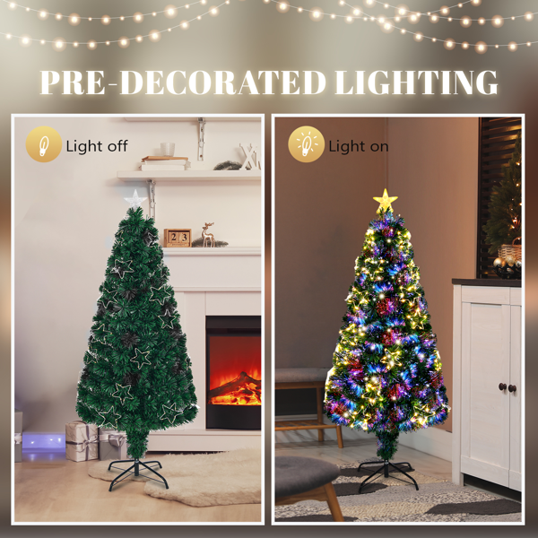 6ft   绿色 光纤 36灯 暖光 七彩8模式    230枝头 带星星配饰  顶部带星星   PVC 圣诞树 英规-4