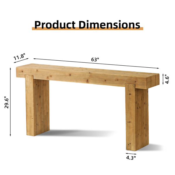 63英寸实木控制台桌 - 乡村农舍沙发桌，适合入口、走廊或沙发后面，窄矩形设计-2