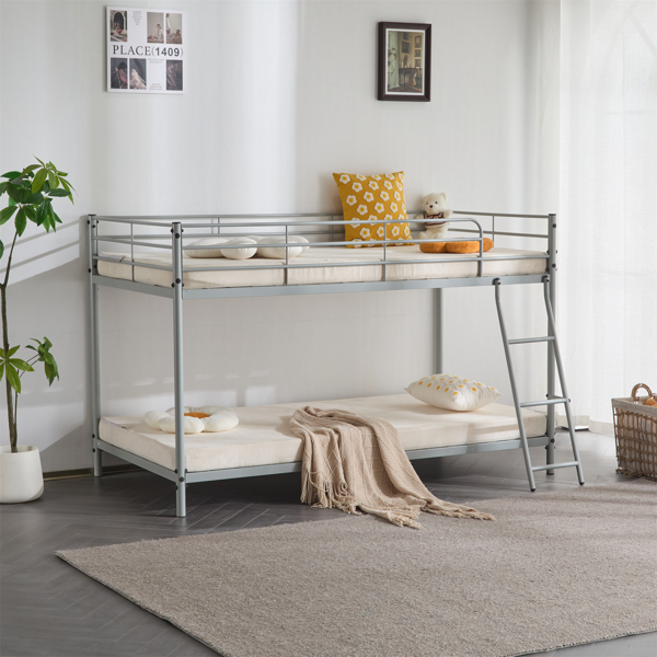 灰色 Twin 圆管双层矮床 护栏斜梯 铁床 美国-4