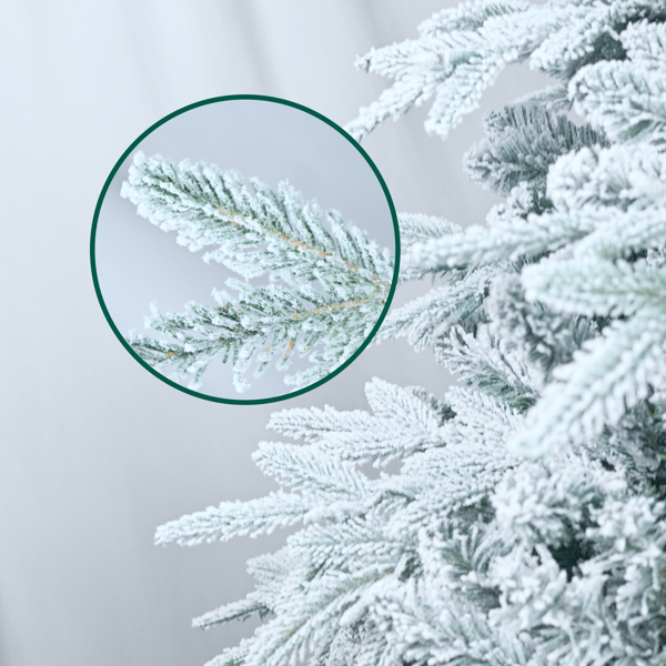 人造7.5英尺植绒圣诞树，3135 PE/PVC混合枝尖，650棵暖白LED灯，钢丝+铁线，优质铰链和可折叠底座圣诞节装饰-6