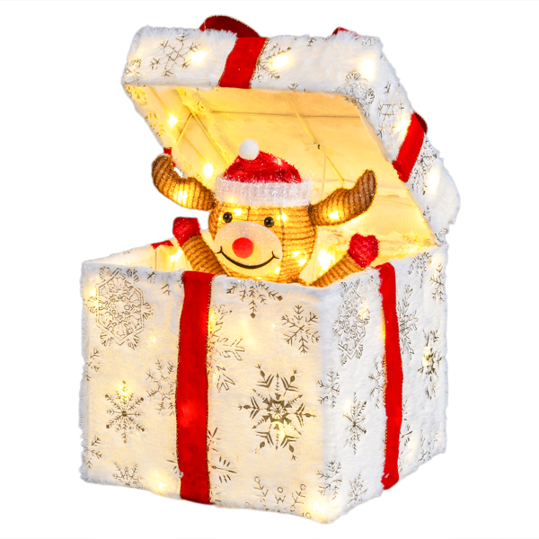 12in 白色  绒布 电动开盖小鹿礼物盒  60L暖白皮线灯 圣诞灯饰礼盒 24V 7.2W 美规-1