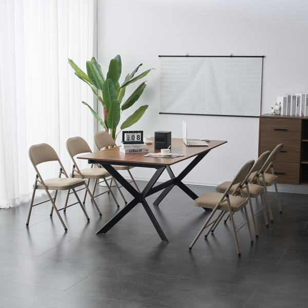 4pcs 简易皮革 PVC 钢管 浅棕色 软包折叠椅 40*45*78cm-26