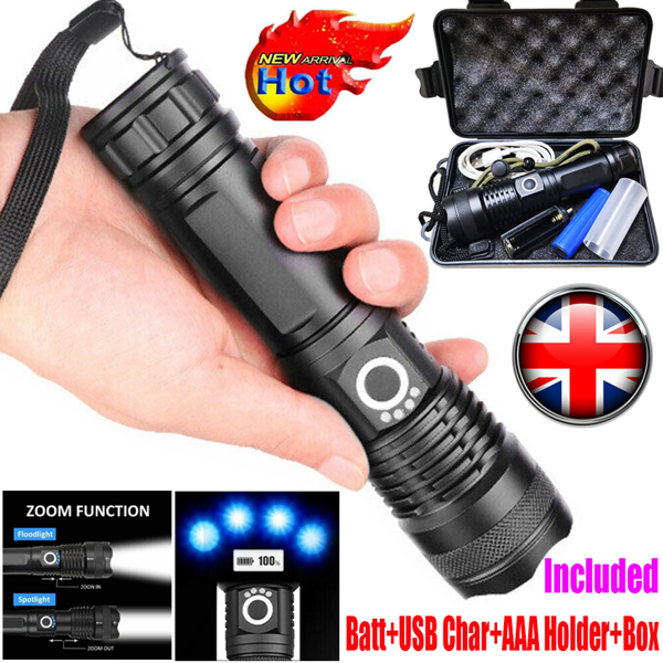 一套USB可充电LED手电筒5模式户外露营徒步手电筒带盒子-11