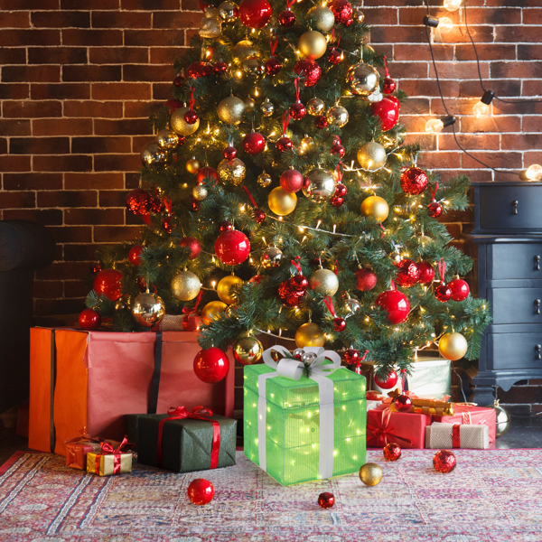 12in 绿色 葱布 电动开盖雪人礼物盒  60L暖白皮线灯 圣诞灯饰礼盒 24V 7.2W 美规-14