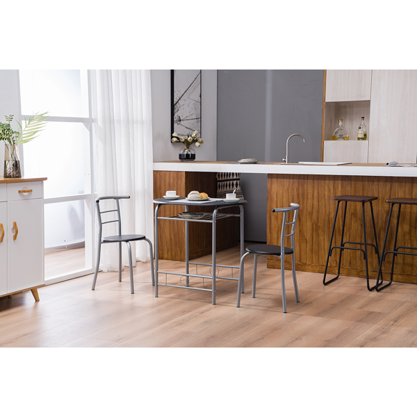 拆装 密度板 铁 黑色 银色烤漆 餐桌椅套装 1桌2椅 椭圆桌面-30