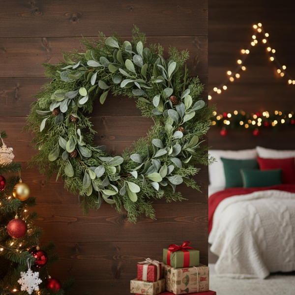 24英寸圣诞雪松花环 全奢华绿植 节日门饰 节日松果与浆果点缀FBA发货-14