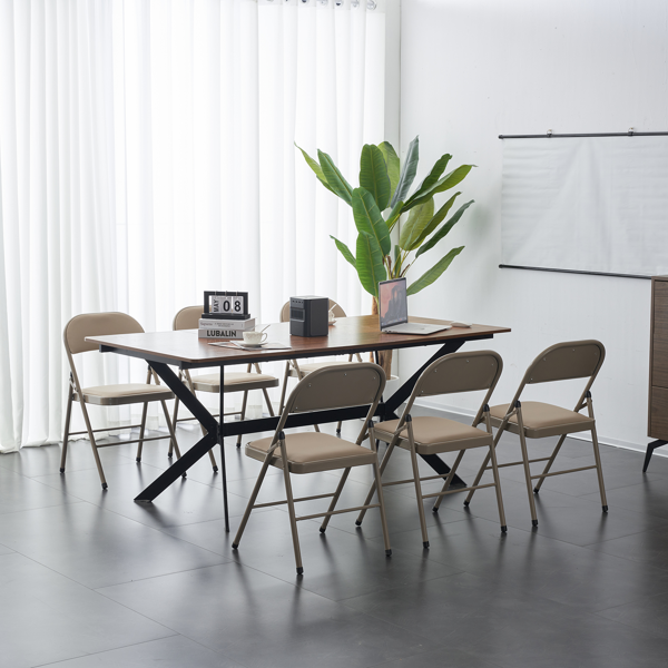 4pcs 简易皮革 PVC 钢管 浅棕色 软包折叠椅 40*45*78cm-22