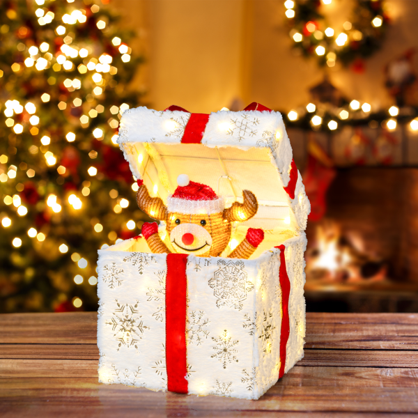 12in 白色  绒布 电动开盖小鹿礼物盒  60L暖白皮线灯 圣诞灯饰礼盒 24V 7.2W 美规-13