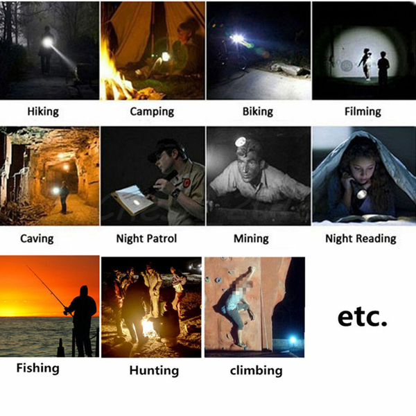 可充电LED手电筒5种照明模式可变焦徒步露营户外手电筒+电池+充电器套装-8