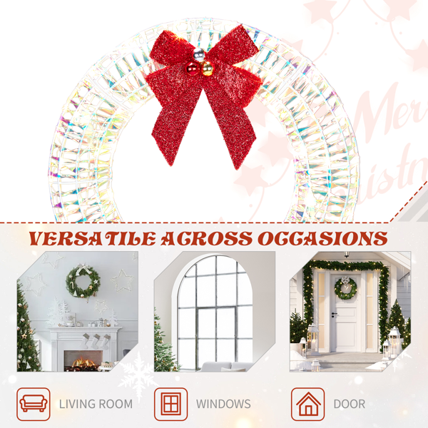 24in 幻彩虹膜 花环带蝴蝶结  84L暖白皮线灯  PET 圣诞灯饰花环 4.5V 3.6W 美规-4