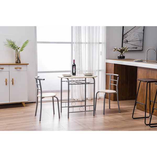 拆装 密度板 铁 原木色 银色烤漆 餐桌椅套装 1桌2椅 椭圆形桌面-24