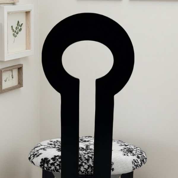 餐椅 2 件套，Key-Design 家用椅子 - 亞麻軟墊實木餐椅，配白色圓形靠墊和獨特的木紋紋理，適用於廚房餐廳（黑色）-3