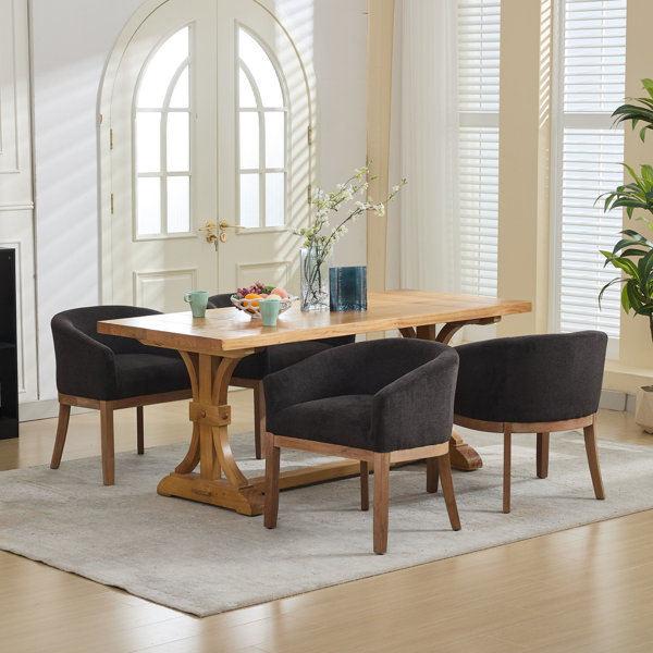 中世纪现代软垫桶形餐椅，带扶手，农舍亚麻厨房和餐厅椅子，天然硬木框架，19 英寸宽，客厅装饰椅，单件装，黑色，SW1891BK-14