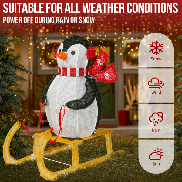 2.2ft  黑白色  蒙布 130灯暖白LED  企鹅雪橇   圣诞灯饰动物元素 30V 3.6W 美规-5