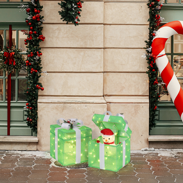 12in 绿色 葱布 电动开盖雪人礼物盒  60L暖白皮线灯 圣诞灯饰礼盒 24V 7.2W 美规-9