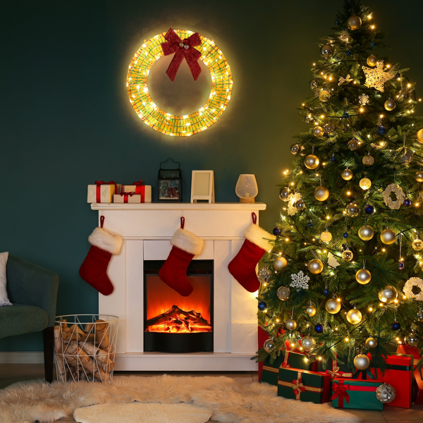 24in 幻彩虹膜 花环带蝴蝶结  84L暖白皮线灯  PET 圣诞灯饰花环 4.5V 3.6W 美规-9