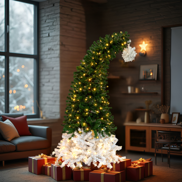 6ft 绿加白色 歪脖树 自动树 PVC 839枝头 250灯暖白8模式 圣诞树 30V 6W 美规-12