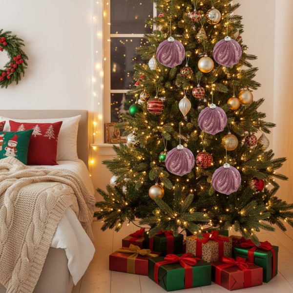 6PCS套3.9英寸圣诞球装饰品节日树派对装饰玻璃悬挂装饰品鲜艳的颜色散装易于悬挂FBA发货-4