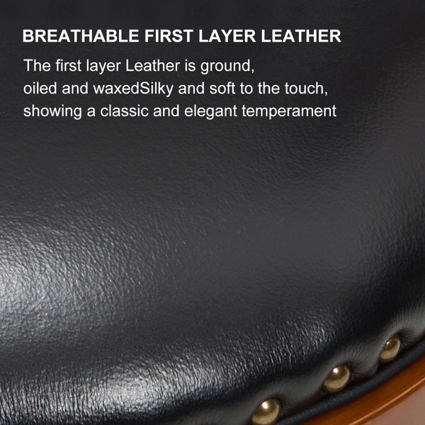 座椅高度 26 英寸牛皮木质吧台凳，360 度旋转吧台高度椅，带靠背，适用于家庭厨房柜台（黑色 1 件）-6