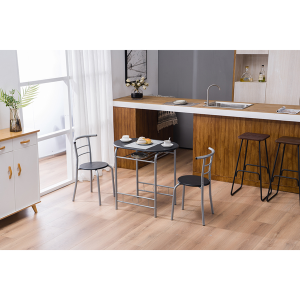 拆装 密度板 铁 黑色 银色烤漆 餐桌椅套装 1桌2椅 椭圆桌面-21