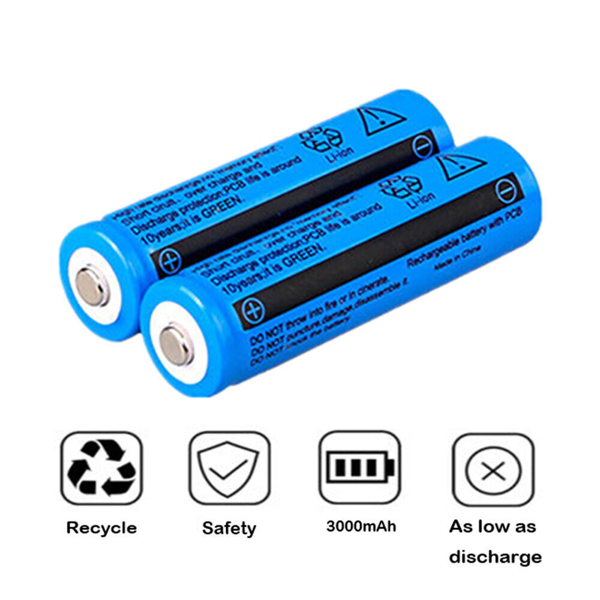 2块3000mAh 18650可充电电池+1个USB充电器套装用于手电筒头灯-2