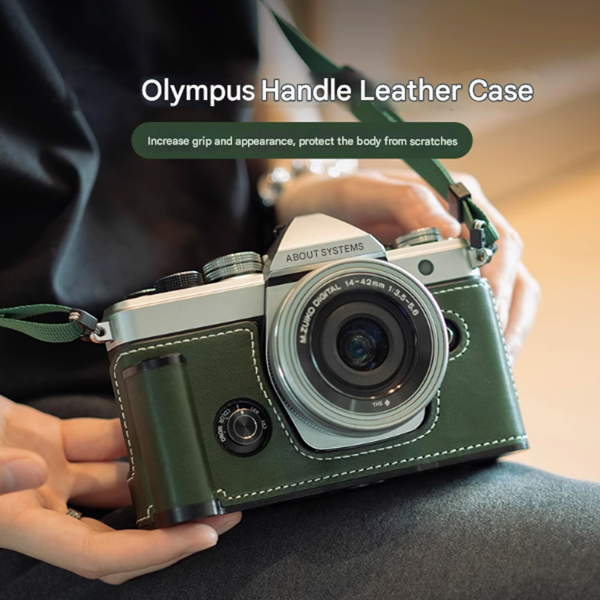 真皮手工相机手柄包，适用于奥林巴斯 OM SYSTEM OMVt（咖啡色）-16