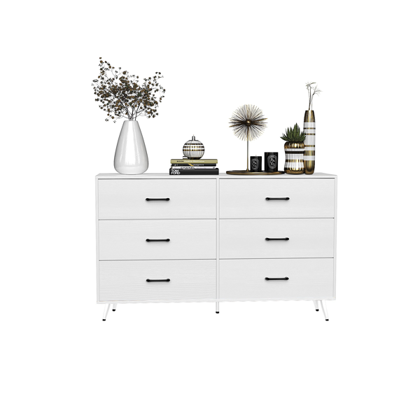 白色 刨花板+无纺布 贴三胺 133*40*84cm 双排3层6抽带高脚 抽屉柜 饰面布抽柜-1