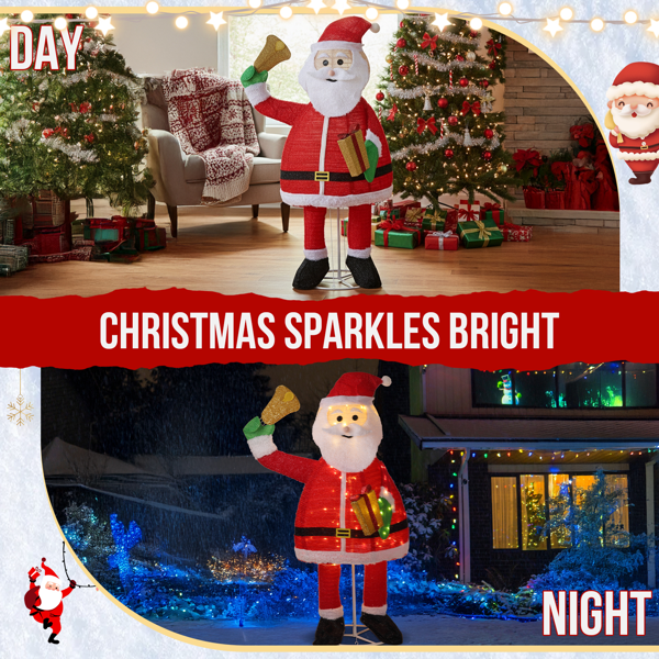 6ft  红色葱布 圣诞老人拿铃铛 200L暖白皮线灯 伸缩款  庭院圣诞老人装饰 30V 3.6W 美规-8