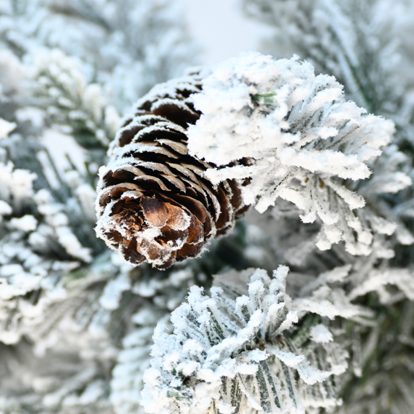 人造6.5英尺植绒盆树，1386PE/PVC混合枝尖，松果*31，350颗暖白LED灯，圣诞节装饰-3