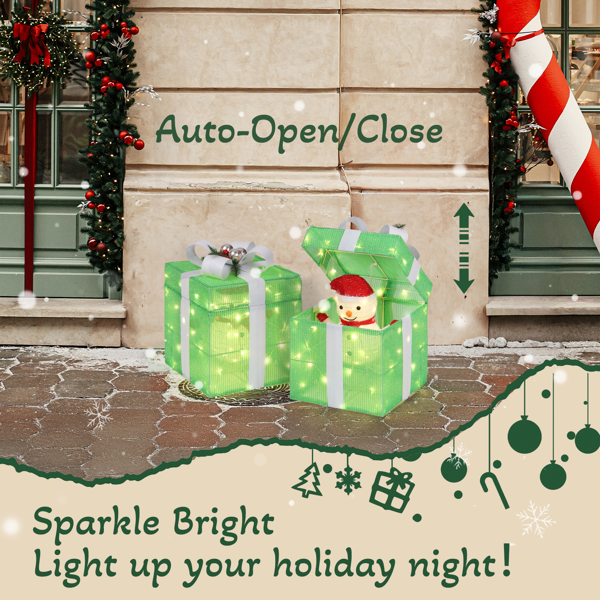 12in 绿色 葱布 电动开盖雪人礼物盒  60L暖白皮线灯 圣诞灯饰礼盒 24V 7.2W 美规-11