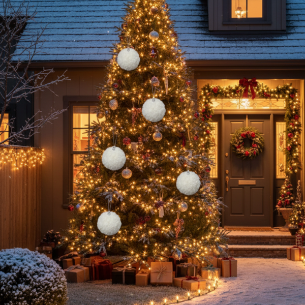 6PCS套4英寸圣诞球装饰品奶油色褶边悬挂装饰品，适合圣诞树假期家居装饰FBA发货-15