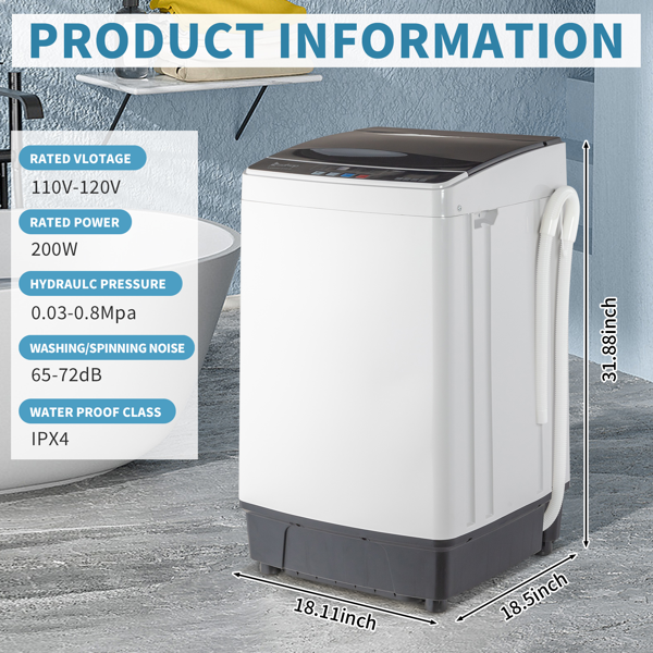 【同款编码：56442889】美规 XQB82-6C08 17.8lbs 洗衣机 110V 280 带排水泵 塑料 黑色盖板 全自动-8