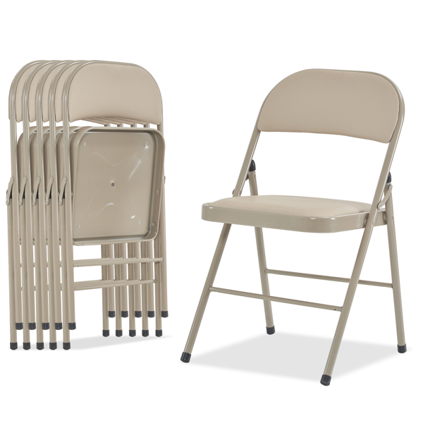 6pcs 简易皮革 PVC 钢管 浅棕色 软包折叠椅 40*45*78cm-14