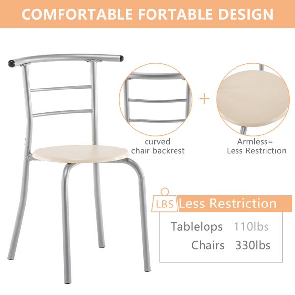 拆装 密度板 铁 原木色 银色烤漆 餐桌椅套装 1桌2椅 椭圆形桌面-5