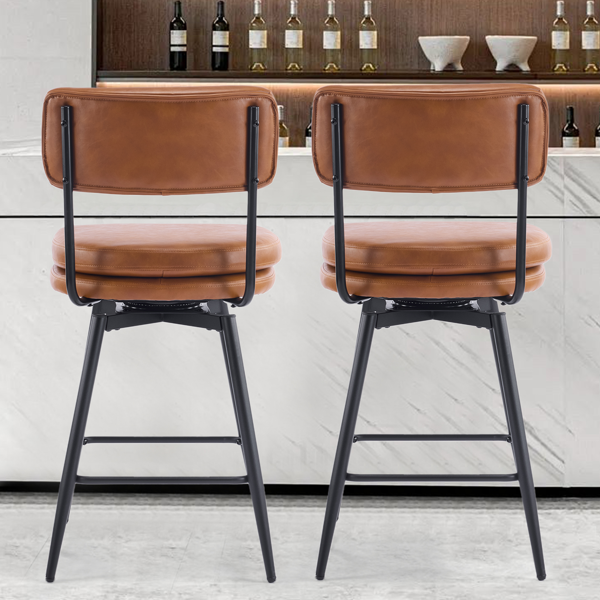 2pcs 靠背可拆 双层坐垫 PU 铁脚 吧椅凳 棕色 带转-4