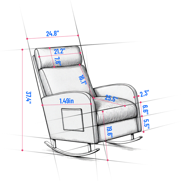 金属腿绒面布艺摇椅，配侧边储物袋——现代舒适与实用兼备-5