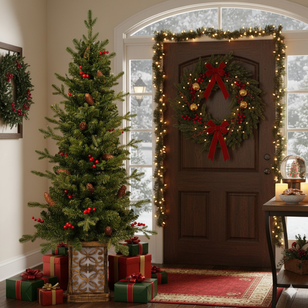 4英尺圣诞树带100个多色LED灯，预亮绿色人造植物花盆，红色浆果和松果树，PVC全枝，闪闪发光的底座照亮花盆，派对装饰FBA发货-15