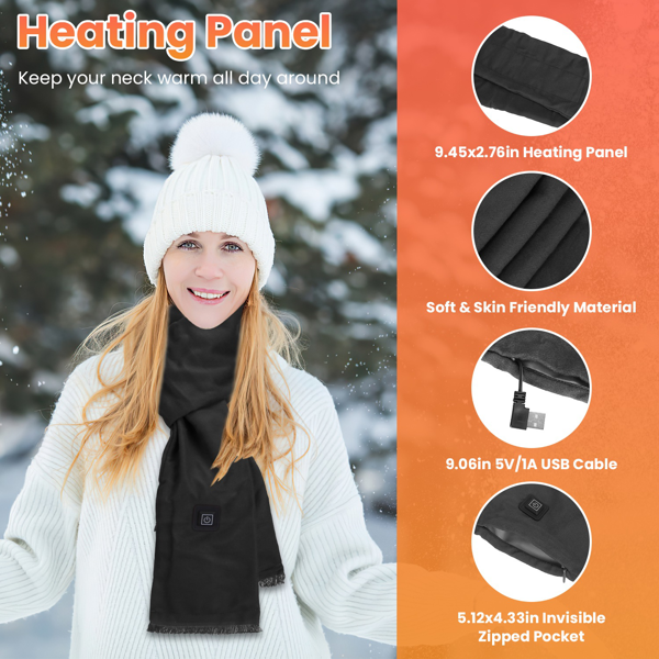 （物流随机发，自提可发加拿大）-加热颈围  暖感加热围巾，USB电源供电，3档温控模式，柔软亲肤可机洗，冬季露营/钓鱼必备-6