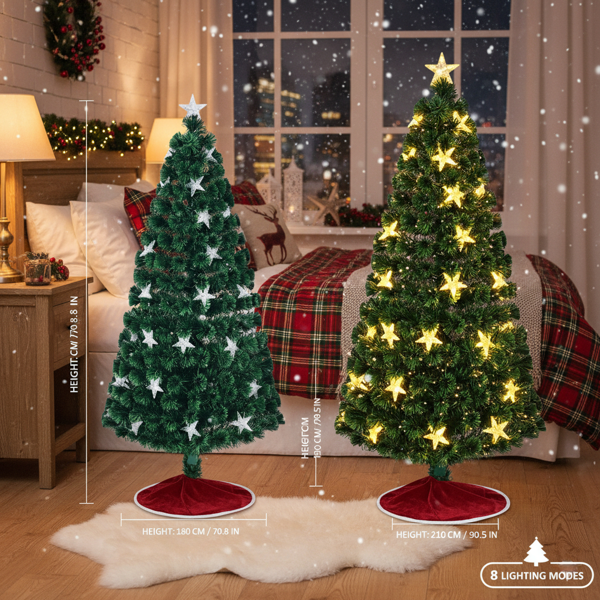 6英尺圣诞树配大星星预发光光纤人造植物树变色灯配金属支架全树家居节日派对装饰FBA发货-12