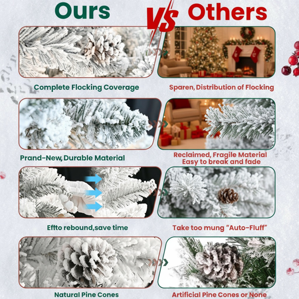 4英尺植绒圣诞树带21个天然松果366个分枝尖端人造植物树全形坚固金属支架PVC人造节日装饰，季节性使用FBA发货-8