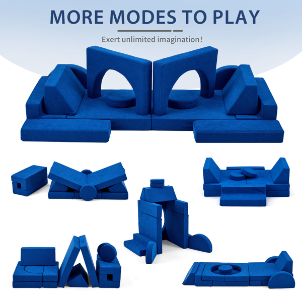 1pcs 全海绵 十四片模块设计 可自由组合 儿童沙发 蓝色 灯芯绒 KS-009-2