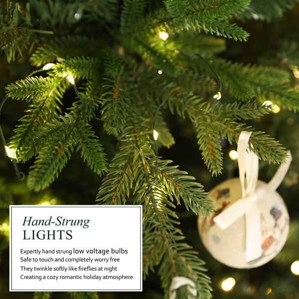 Balsam Fir 6.5英尺圣诞树 带预装灯的人造圣诞树，拥有3,025根树枝尖和991盏低压暖色LED灯，可折叠底座，树枝逼真防火-4