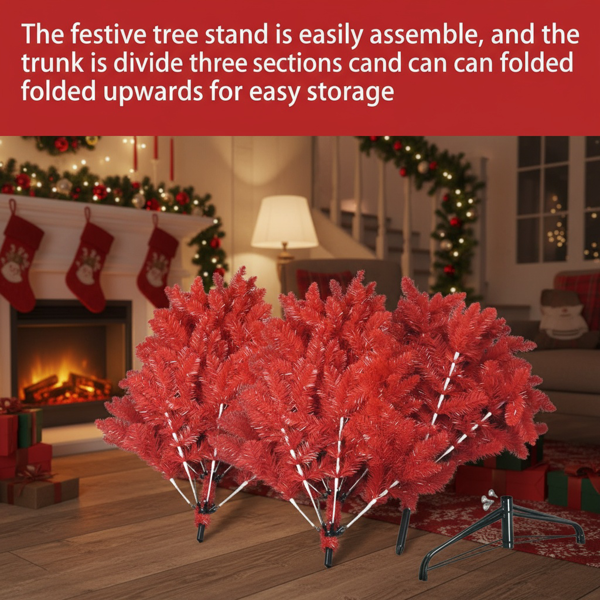 5英尺红色圣诞树624个尖端铰接树枝PVC人造植物树稳定金属支架，便于安装节日派对装饰FBA发货-4